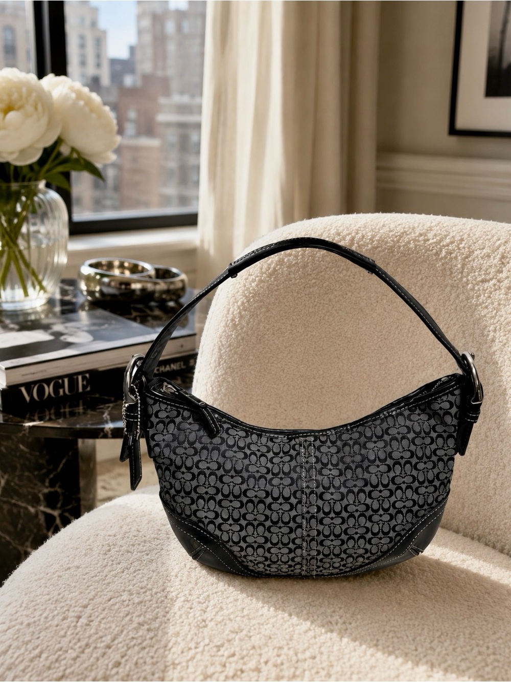 COACH 2007 Signature Soho Small Hobo | Black Gray Jacquard | Y2K Shoulder Bag